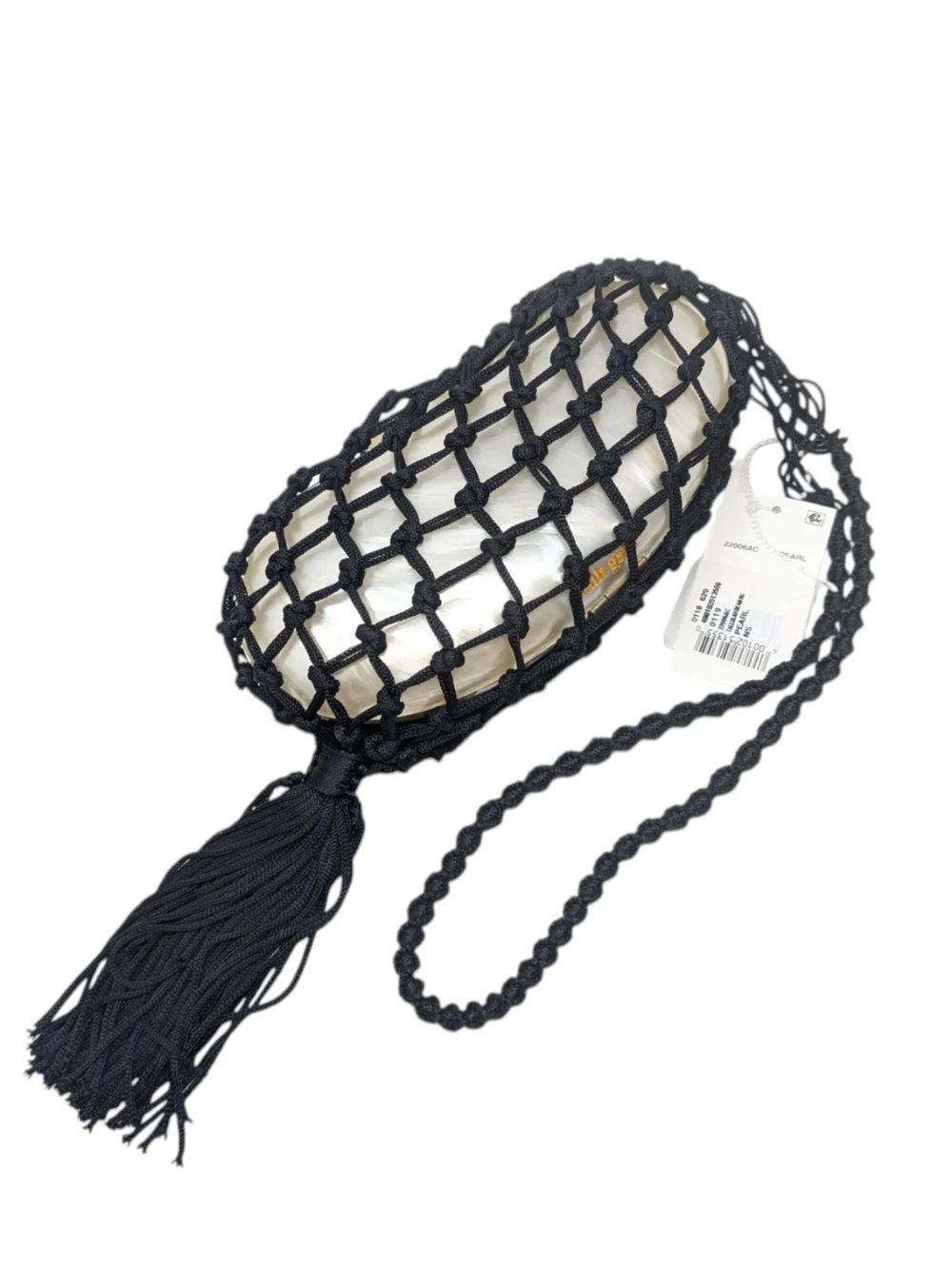 NWT Cult Gaia Tallulah Pearl Clutch with Black Macramé Bag - Picture 9 of 16